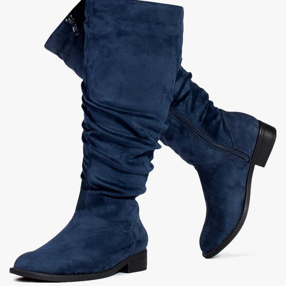 NEW! Navy Blue Boots with Suede Material and Slouchy Design SIZE 10W